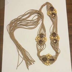 Boho Yellow Brown Beaded Macramé Belt
